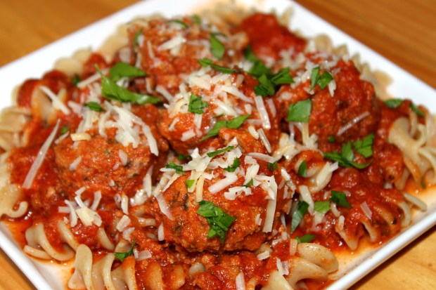 Slow Cooker Turkey Italian Meatballs over Pasta
